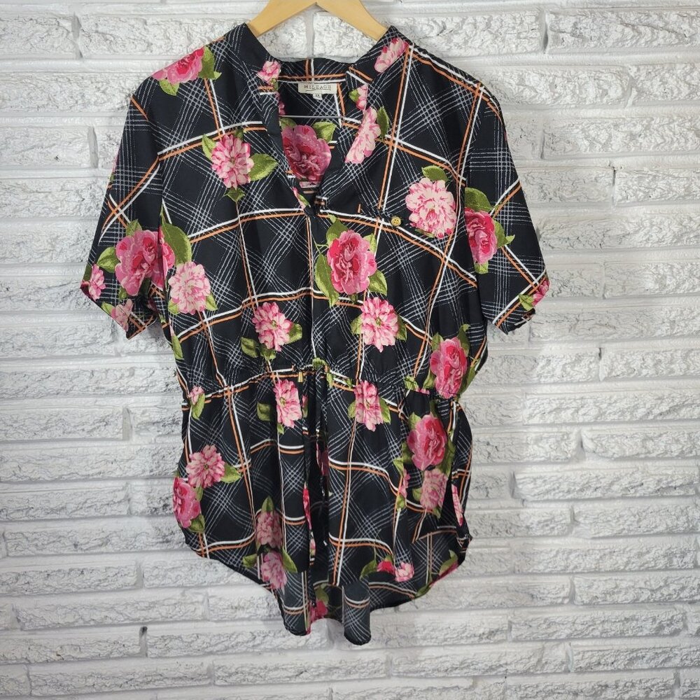 Mileage Womens Top 3X Pink Floral Asymmetric Poly Blend Lightweight FLO162E